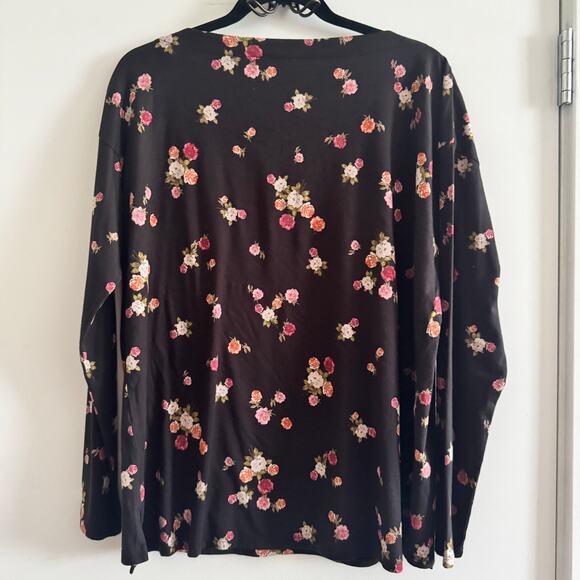 J Jill Luxe Supima Boat Neck Tee Top Black Floral Pullover Long Sleeve Sz M - Picture 5 of 7